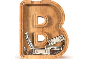 Sulevalt 12" Extra Large Wooden Letter Piggy Banks - Piggy Banks for Boys Girls Kids, Alphabet Money Banks with Initial B - Coin Banknote Bank Birthday/Christmas for Kids