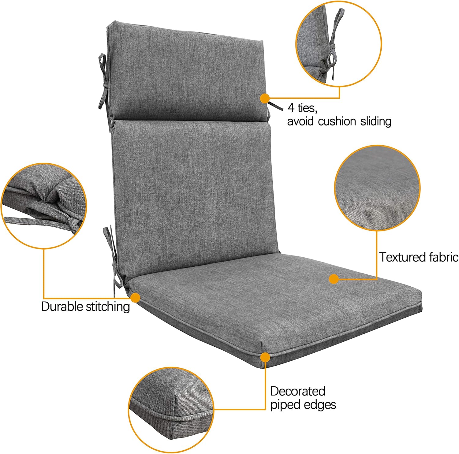 BOSSIMA Indoor Outdoor High Back Chair Cushions Replacement Patio Chair Seat Cushions Set of 4 (Yellow): Kitchen & Dining