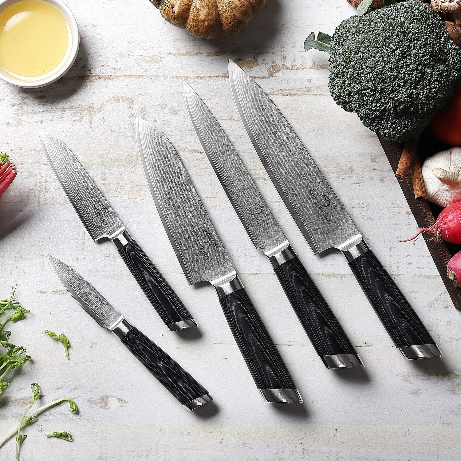 Damasus Premium Kitchen Knife Set of 9, Professional Damascus Steel Knife Set including Block for Kitchen - Image 4