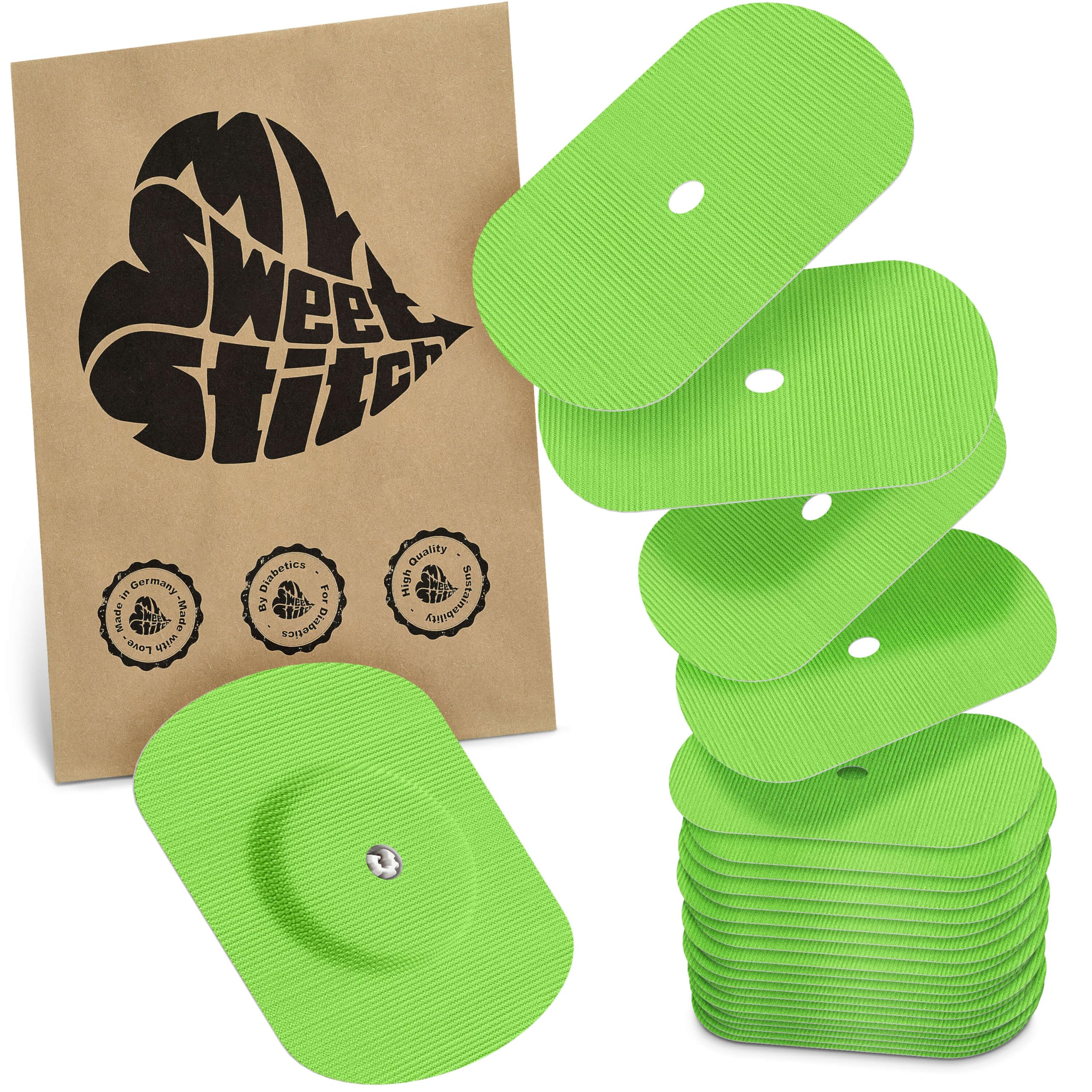 MySweetStitch - 25 x Freestyle Libre 1 & 2 Patches Oval with Ventilation Hole, Overpatch Ø 70 x 55mm, Waterproof, Breathable, Skin-Friendly, Made in Germany, Green