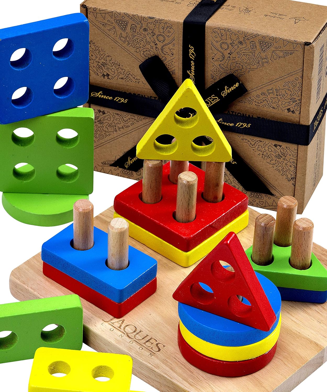 Jaques of London Stack & Learn Geometric Shapes Puzzle for kids Wooden
