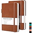 RETTACY Pocket Notebook, 2-Pack, A6 Mini Lined Journal Notebook with 160 Numbered Pages per Pack, 3.5" × 5.5" Small Size, Notepad for Work, Leather Hardcover, 100 GSM Thick Paper (Brown & Brown)