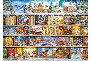BLUEFOREST Christmas Jigsaw Puzzles for Adults 1000 Piece Book Library Puzzle for Adults with Letters on Back Challenging Holiday Family Adult Puzzles 1000 Pieces Gifts for Women Men Seniors