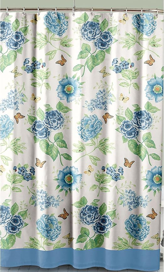 Amazon Com Lenox Printed Shower Curtain Blue Floral Garden Home