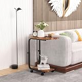 SIMPDIY Adjustable Side Table with Wheels Rustic Brown Heavy Duty Iron view 7