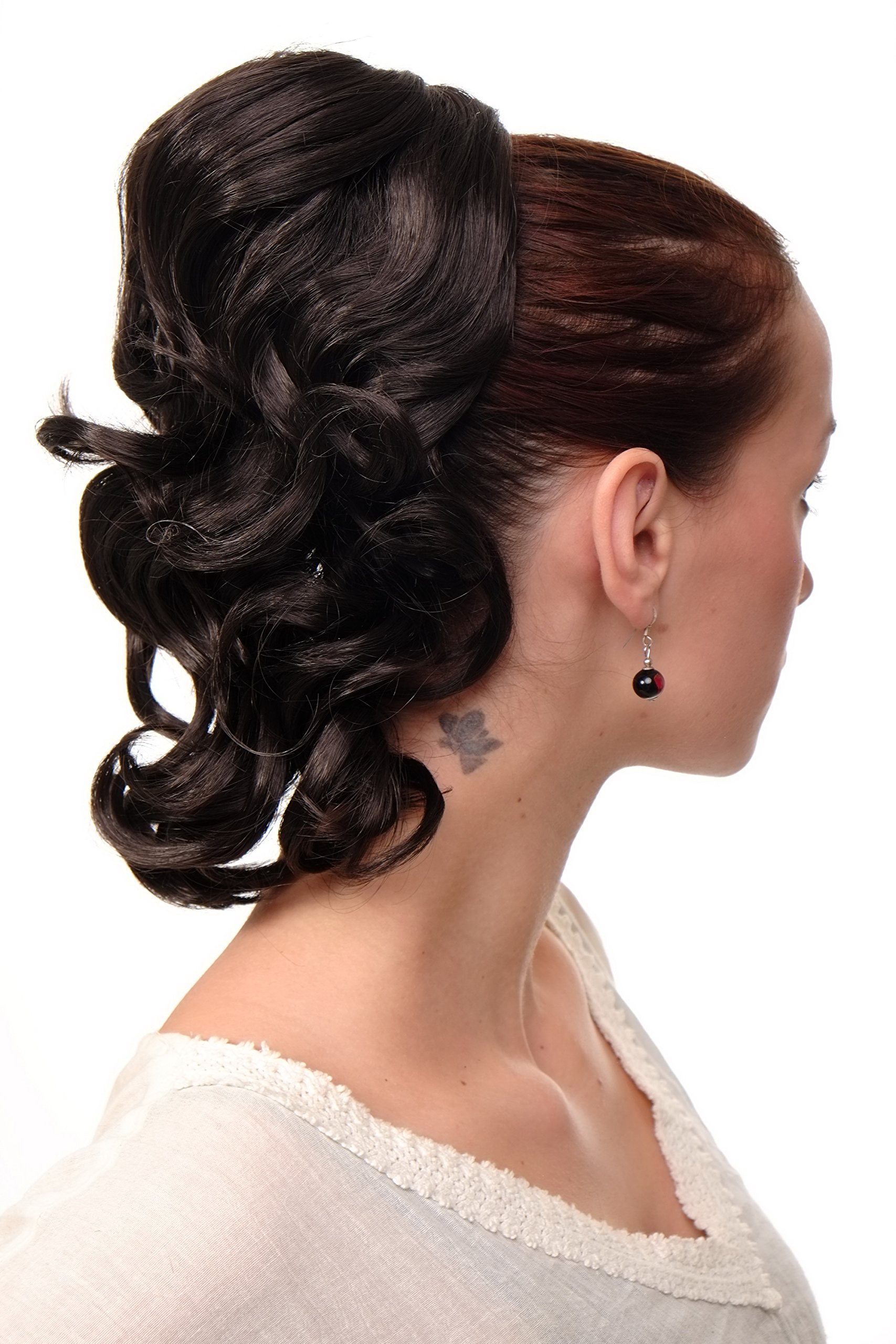 WIG ME UP - JL-3023-4 Hairpiece ponytail with comb and elastic draw string short wavy voluminous dark brown 14inch
