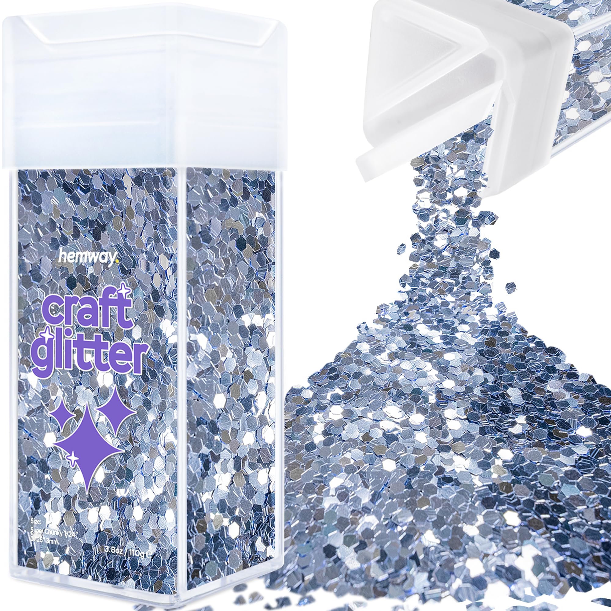 Hemway Glitter Shaker Azure Blue 110g Super Chunky, Craft Glitter Shaker for Resin & Epoxy Crafts, Christmas Art Supplies, Nail, Body, Face, Eye, Festival, Crafting, Slime, Sparkle