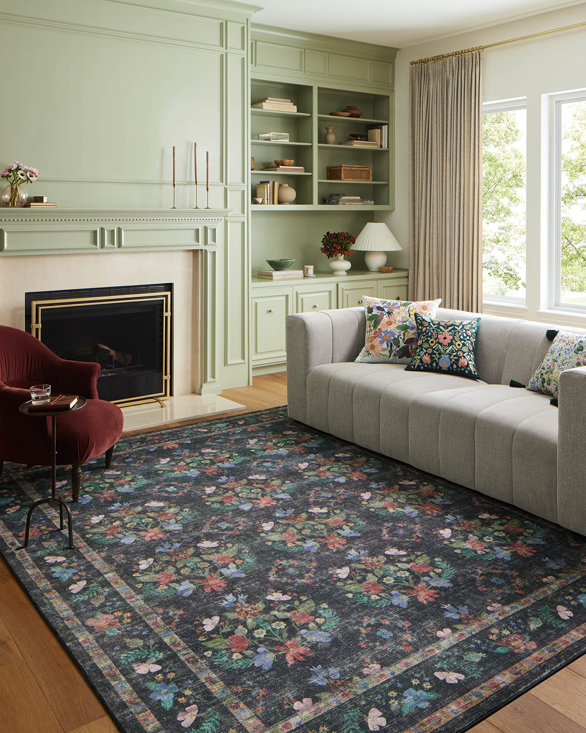 Photo 1 of Loloi Rifle Paper Co. Courtyard Collection COU-04 Charcoal 5'-0" x 7'-6" Area Rug feat. CloudPile