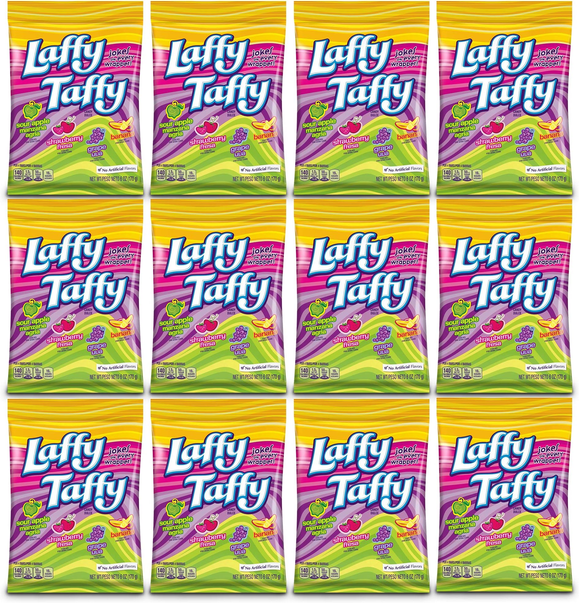 Wonka Laffy Taffy Fruit Flavoured Chewy Sweet Bags - Mix Flavours (12 x 170g)