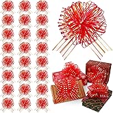 Poen 24 Pcs Organza Pull Bows Christmas 6 Inch Large Gift Wrapping Ribbon Bows Crafts for Present Wrapping with Ribbon for Gift Baskets Wedding Valentine Party Decor(Red)