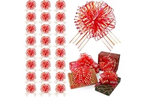 Poen 24 Pcs Organza Pull Bows Christmas 6 Inch Large Gift Wrapping Ribbon Bows Crafts for Present Wrapping with Ribbon for Gift Baskets Wedding Valentine Party Decor(Red)