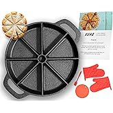 KUHA Cast Iron Scone Pan – Pre-Seasoned Divided Baking Skillet – Round Wedge Pan for Baking, Cornbread, and Cooking – Includes Oven Mitts, Trivet, and Oil Brush