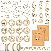 Hicarer 72 Pieces Zodiac Charms Set, Includes 36 Sign Letter Rhinestone Symbol Charm Pendant, 36 Zodiac Charm Necklace Display Cards with 6 Necklace Chains and 48 Split Rings for Jewelry Making