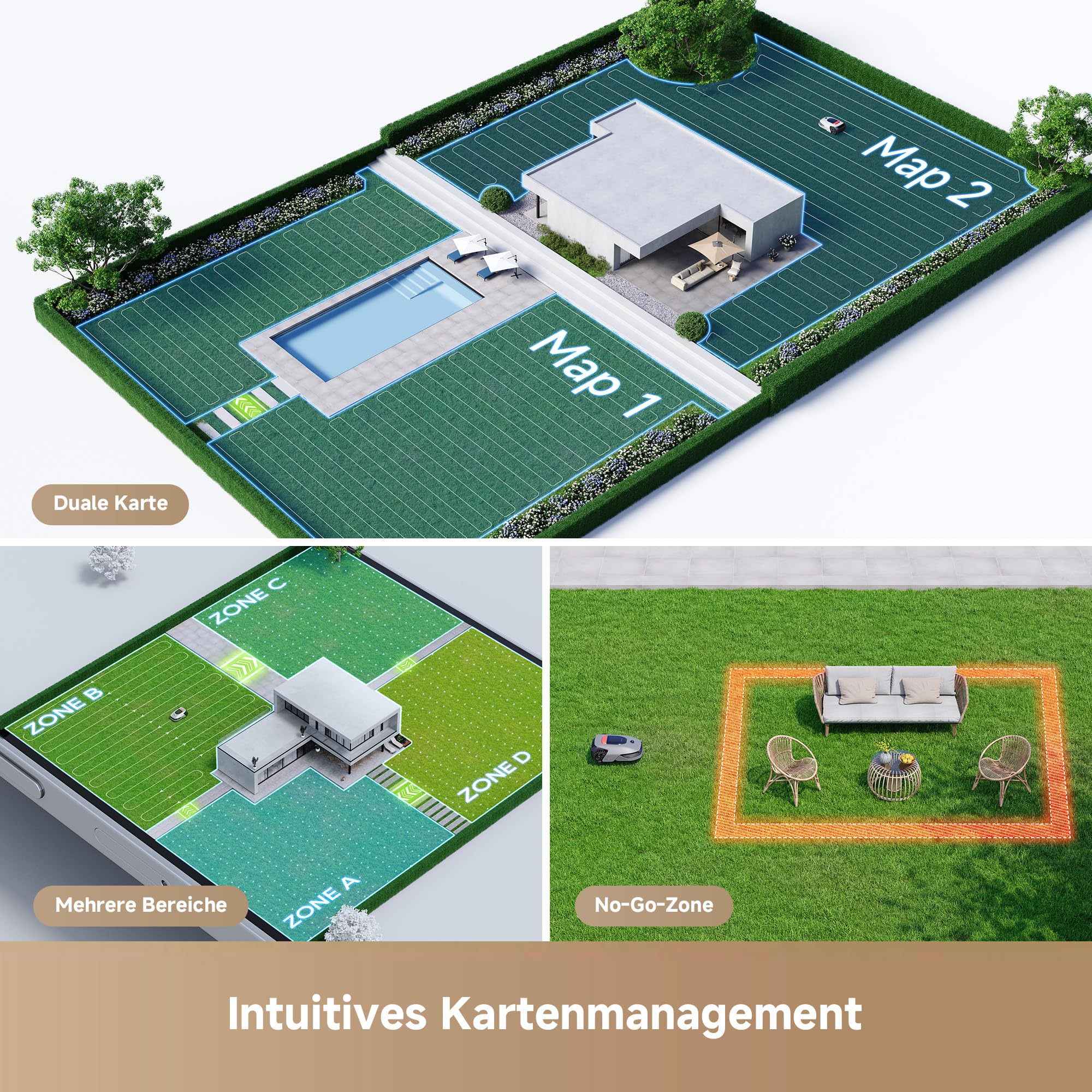 dreame Intelligenter Mähroboter A1 Pro ohne Begrenzungskabel, 360°3D LiDAR, Drahtloser Umfang, 2000m², App-Steuerung, OmniSenseTechnologie, Intuitive Zonenverwaltung, Intelligente Hindernisvermeidung 5