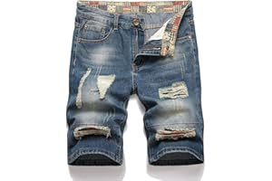 MLANM Men's Denim Shorts Classic Fit Distressed Summer Fashion Ripped Jean Shorts