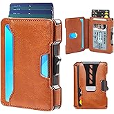 Airzoo Wallet for Men, RFID Blocking Slim Mens Wallet with Money Clip, Minimalist Pop Up Card Case, ID Window, 9-11Cards Capacity, Bifold Leather Front Pocket Wallet with Gift Box(Brown)