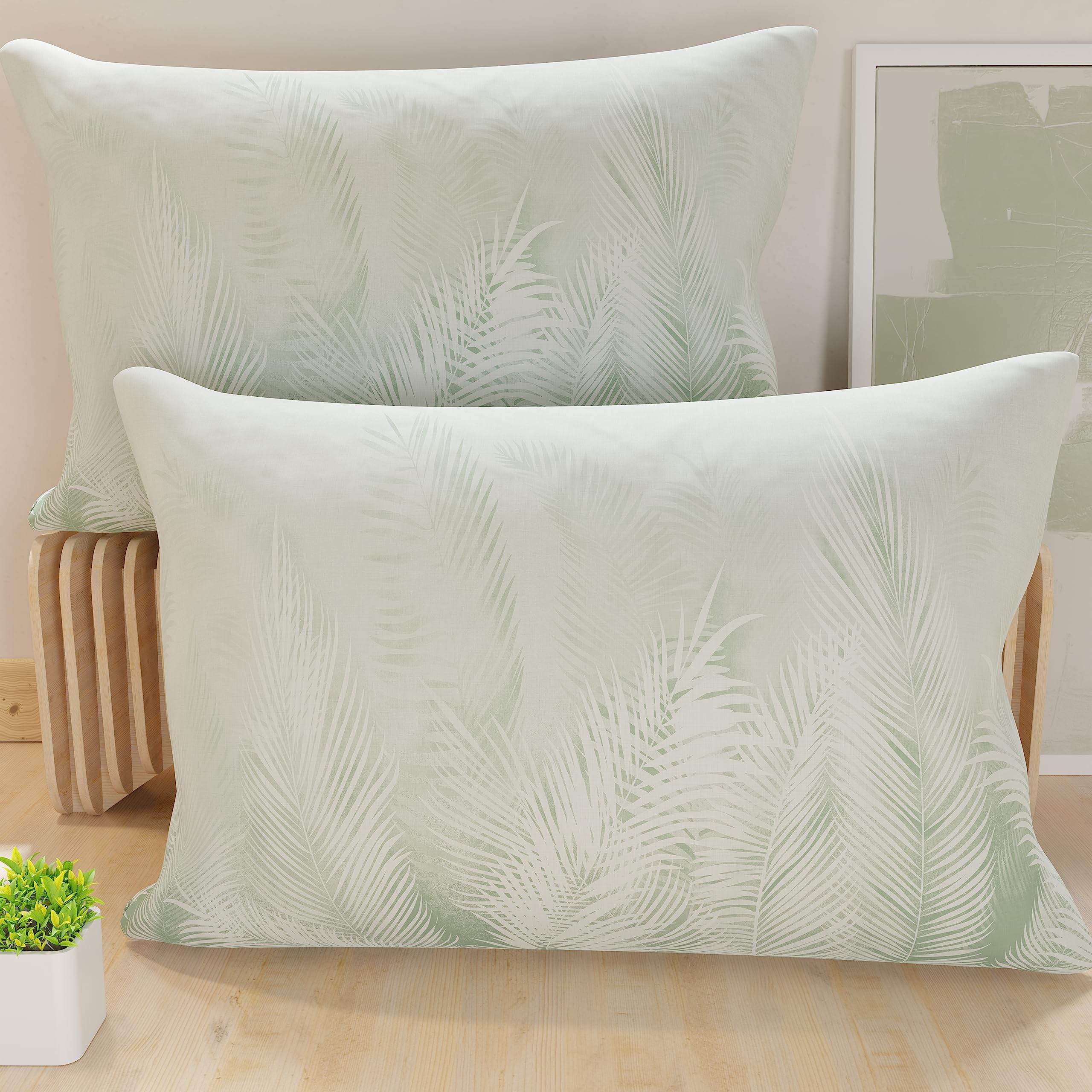 PETTI Artigiani Italiani - Cushion Covers for Bed, Pair of Pillowcases 50 x 80 cm, Pillowcase, Hypoallergenic Microfibre Pillowcases, Made in Italy, Sage Leaf