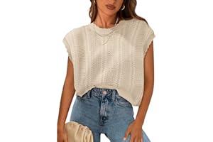 KIRUNDO Sweater Vest Women Crochet Short Sleeve Sweater Cap Sleeve Tops 2026 Spring Summer Knit Pullover Beach Vacation Shirt