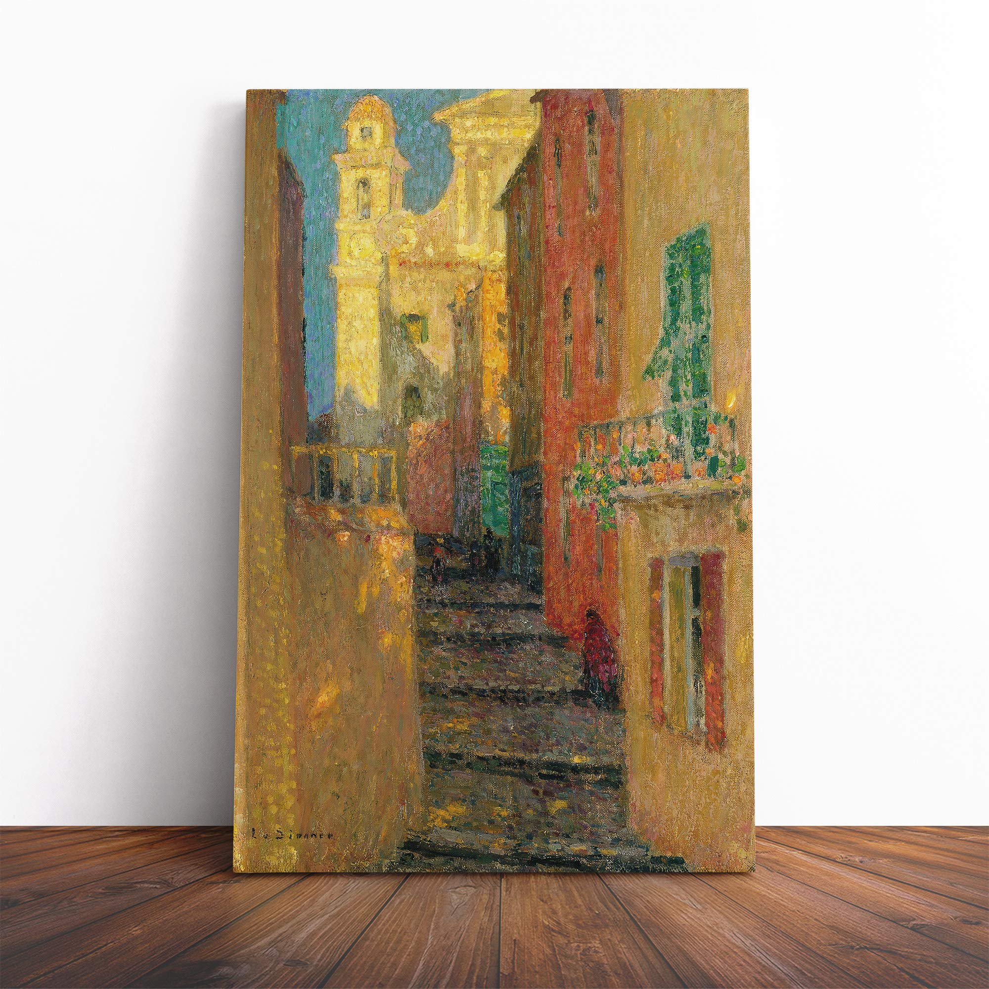 Henri Le Sidaner Street Steps Canvas Print | Gallery Wrapped 30mm Frame Wall Art | 20x14 inches | Ready to Hang | Modern Cityscape Picture | Living Room Bedroom Lounge Office