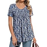 Womens Summer Tops Short Sleeve Shirts for Women Scoop Neck Tops Loose Fit Casual Comfy Women Blouses Flowy Top M-3XL