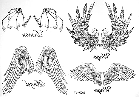 Angel Tempoary Tattoos Waterproof Tattoo Stickers For Female Models Black White Angel Wings Tattoos Totem Tattoo Stickers