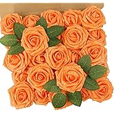 N&T NIETING Artificial Flowers Glowing Burnt Orange Flowers Foam 25pcs Glitter Roses Real Looking Fake Roses with Stem for DIY Wedding Bouquets Centerpieces Bridal Shower Party Home Decorations