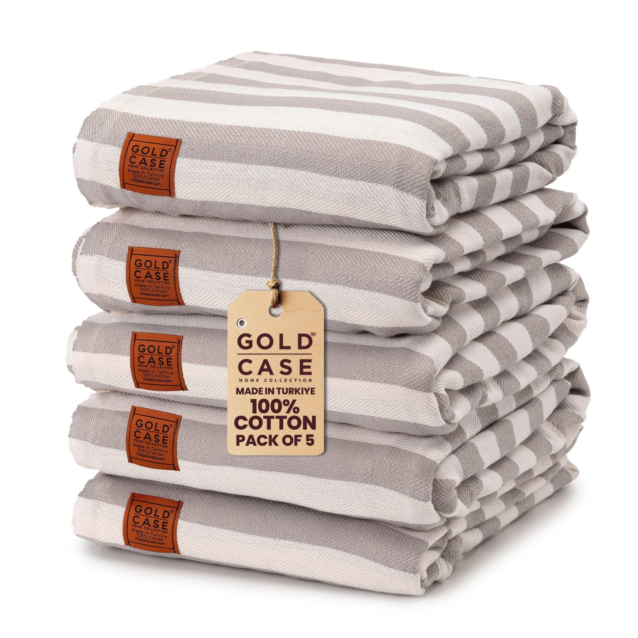 Gold CASE Turkish Beach Towel Set of 5 – 100% Cotton Beach Towels Oversized 70x38'' – MYRA Quick Dry Swim Towel – Lightweight Turkish Towels Set in Grey