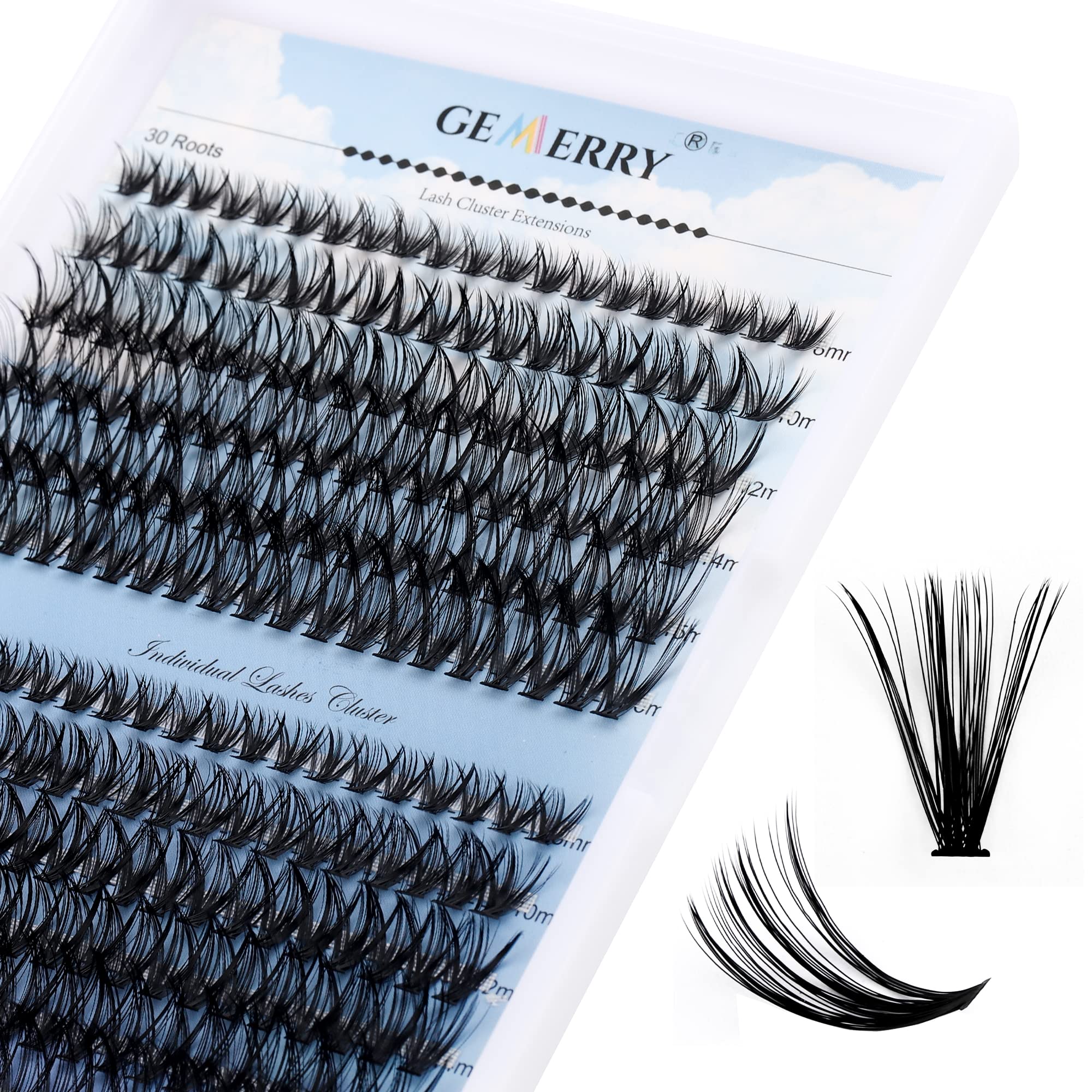 GEMERRY Cluster Lashes 240PCS Individual 0.07mm C Curl 30D+40D 8-16mm Mix Lash Ribbons Wide Stem Natural Look Eyelash Volume at Home Extensions(30D+40D-C-0.07-8-16mm)
