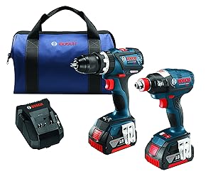 Bosch CLPK251-181 18V 2 Tool Combo Kit with 1/4" and 1/2" Socket Ready Impact Driver and 1/2" Hammer Drill/Driver, Blue
