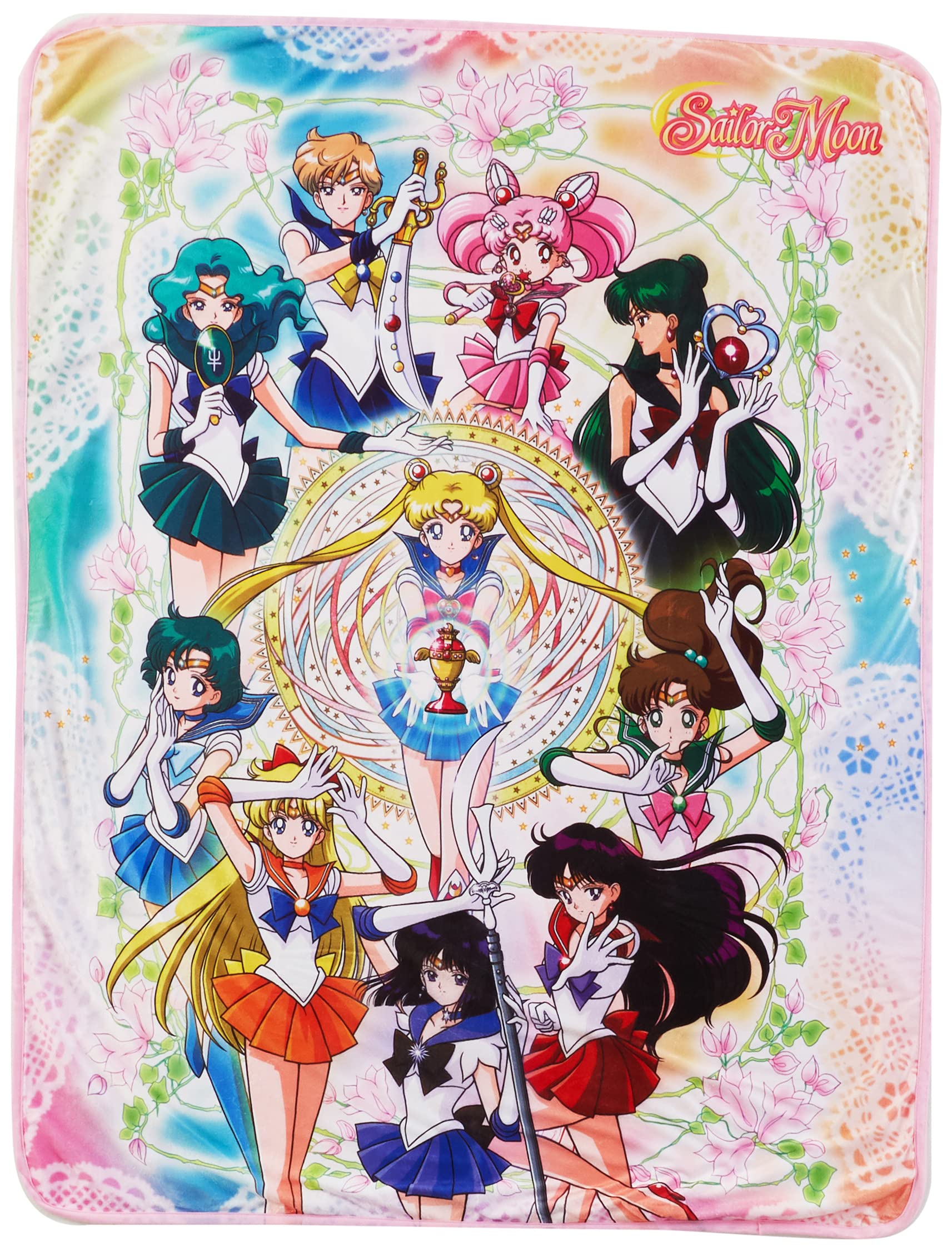 Great Eastern Entertainment S-Sailor Moon Group Sublimation Throw Blanket, Cotton, Multi-Colored, Full