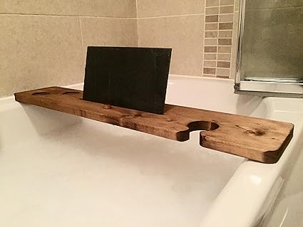 Etagere De Baignoire En Bois Massif Rustique Avec Dossier En Ardoise Permet De Supporter Un Ipad Verres Ou Bougeoir Amazon Fr Cuisine Maison