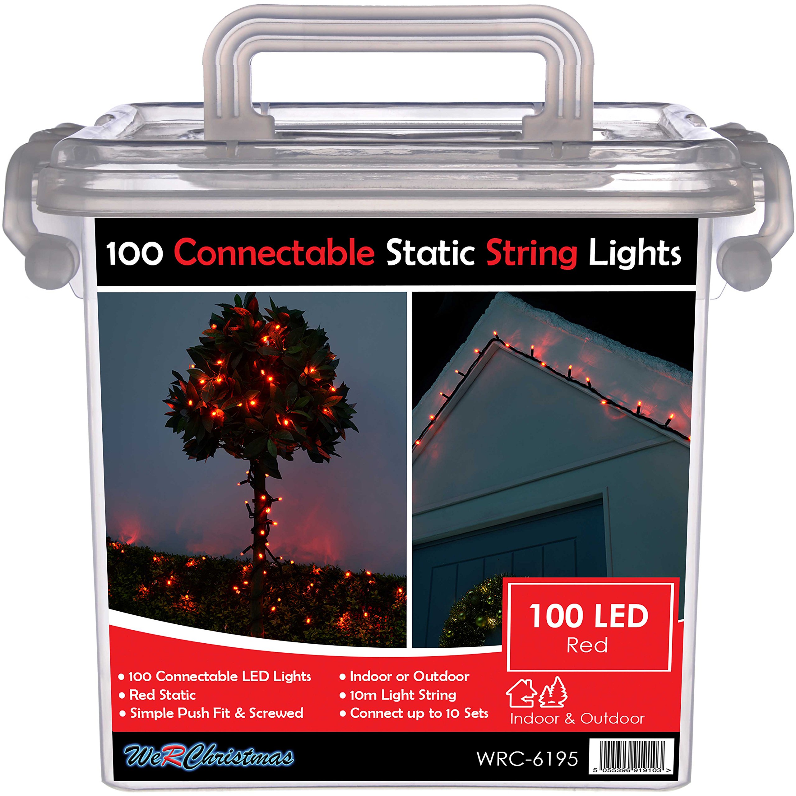 WeRChristmas Connectable Static LED String Lights with 2 Pin Male and Female Connector, 10 m - 100-LED, Red — image 1