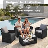 EVRE Roma 4 Seater Rattan Garden Set with Glass Table Black view 6