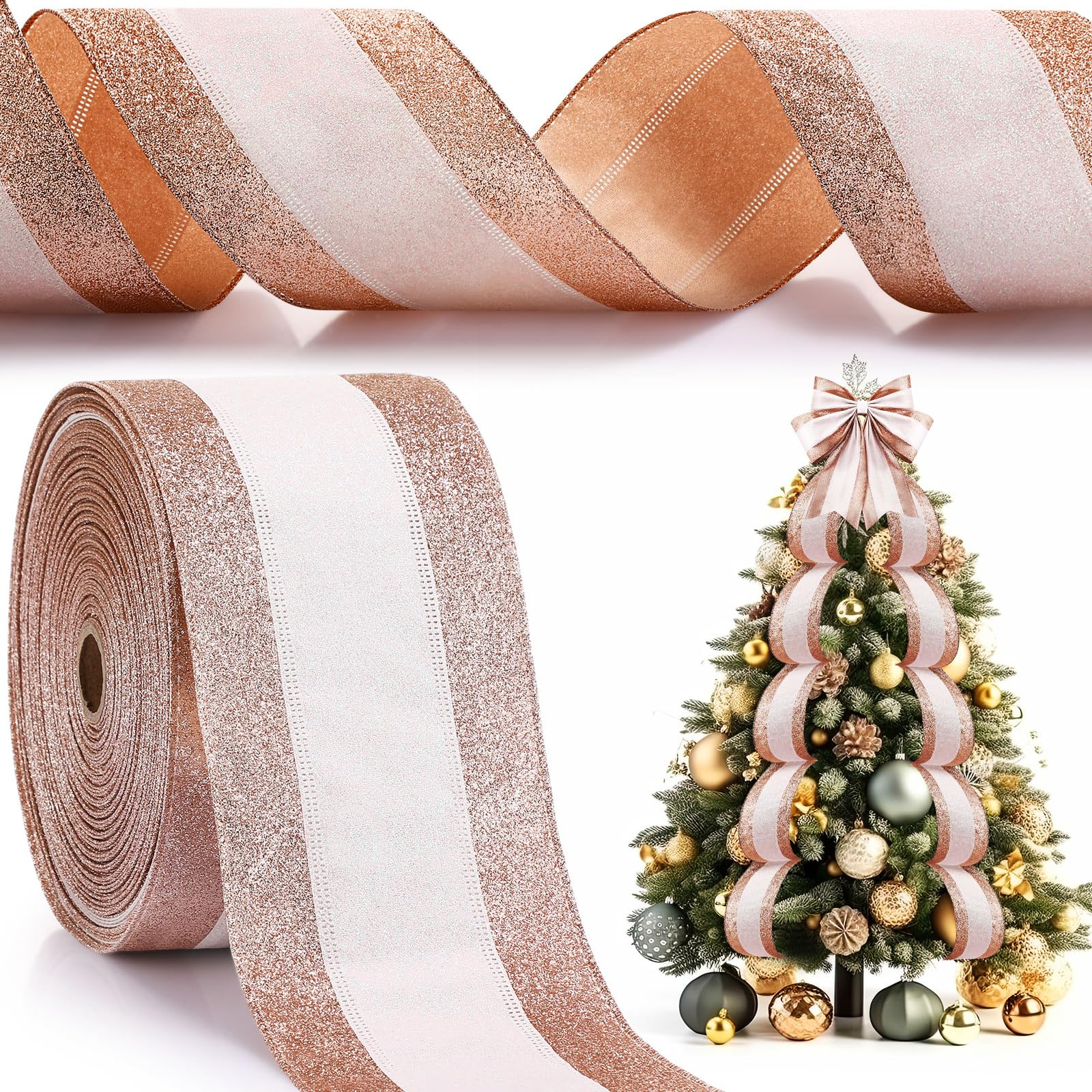 Paper Sparkly Ribbon Craftsatin Christmas Glitter Wired Ribbon 4 Inch Wide Stripe Wired Edge ...