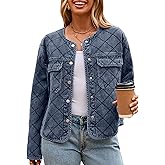 Glamaker Jean Jacket Women Denim Long Sleeve Button Down Diamond Quilted Lightweight Jackets Fall Winter Shacket Coats