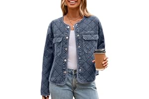 Glamaker Jean Jacket Women Denim Long Sleeve Button Down Diamond Quilted Lightweight Jackets Fall Winter Shacket Coats