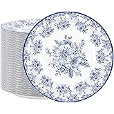 peony man 50 PCS Blue Floral Paper Plates Blue and White Flower Disposable Plates 9 Inch Large Dinner Dessert Decorative Plate for Weeding Bridal and Baby Shower Birthday Party Supplies