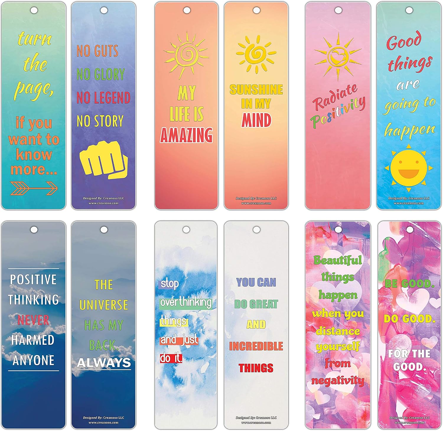 Creanoso Positive Vibe Quotes Inspirational Sayings Bookmark Cards (30-Pack), Premium Gifts Bookmarks for Bookworm
