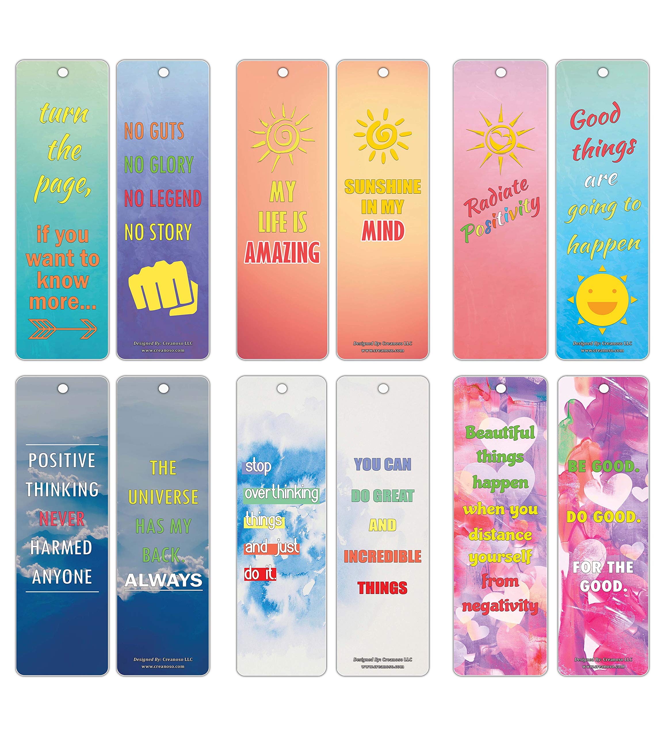 Creanoso Positive Vibe Quotes Inspirational Sayings Bookmark Cards (30-Pack) – Premium Gifts Bookmarks for Bookworm – Stocking Stuffers for Men & Women, Teens, Adults