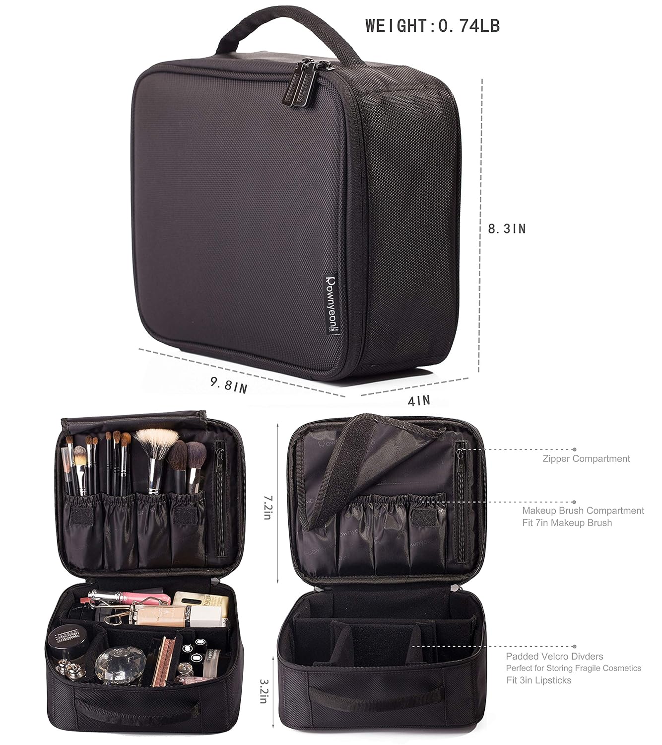 ROWNYEON Makeup Train Case Makeup Bag Organizer Travel Makeup Case Cosmetic Bag Proffessional Portable Storage Bag for Cosmetics Makeup Brushes Gift for Girls Women 9.8'' Mini Black : Beauty