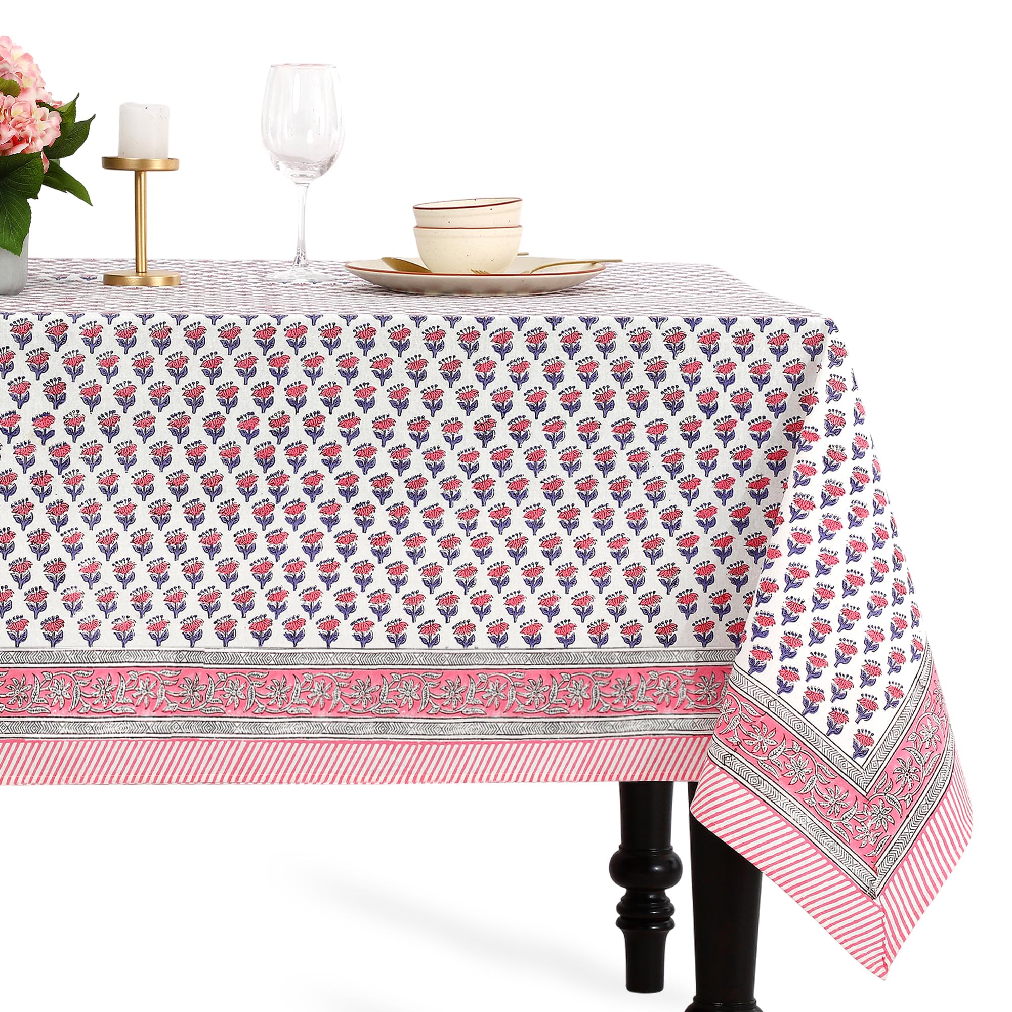 CPC - 100% Cotton Indian Hand Block Printed Tablecloth Cover - 12-Seater 72x140 Inch - Washable Reusable Rectangular Dining Cloth for Home, Restaurant, Hotel, Event
