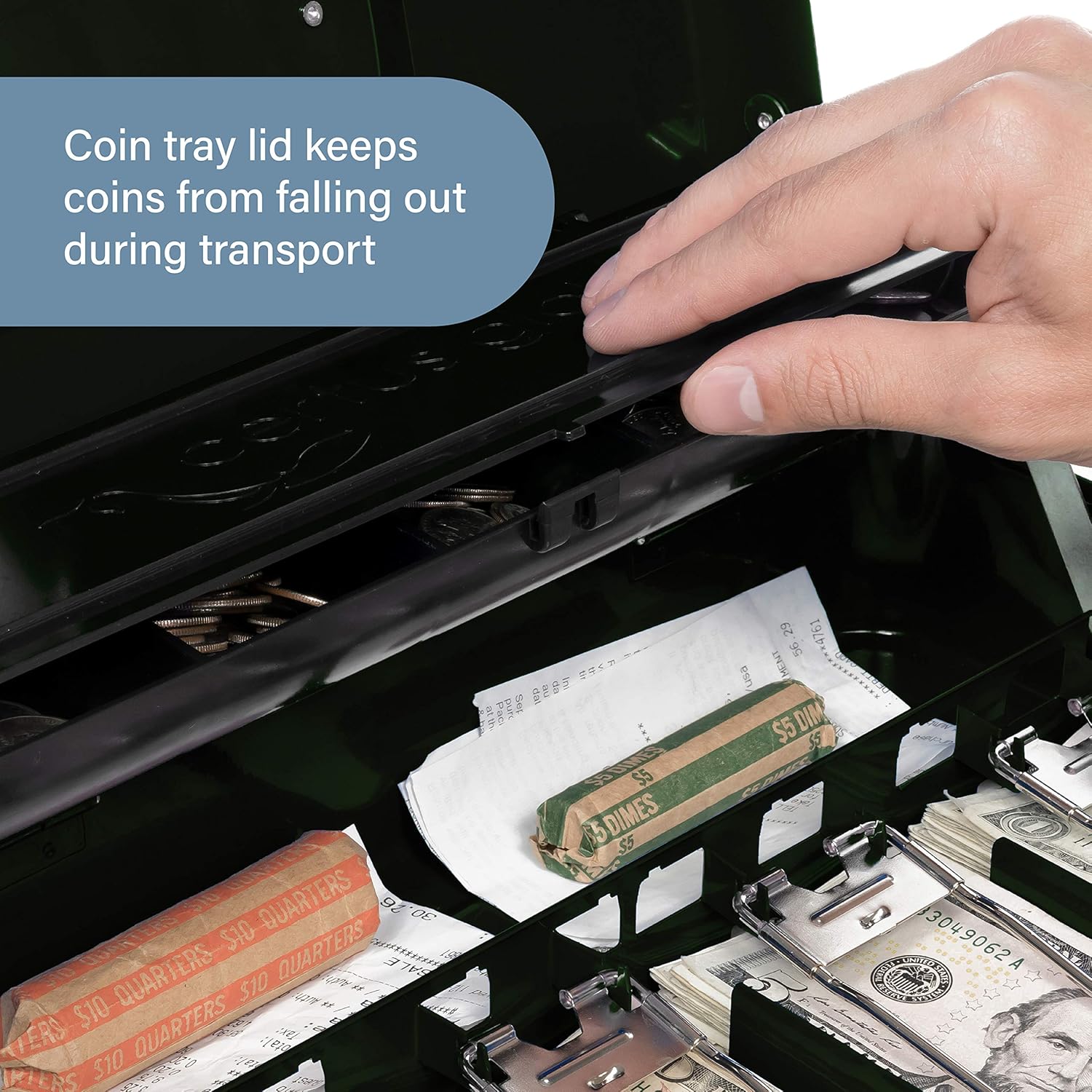 Certus Global Large Green Cash Box with Money Tray, Secure Lock, Cantilever Coin Tray 4 Bills/ 5 Coins (Green) : Office Products
