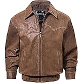 FLAVOR Men Genuine Leather Bomber Jacket Casual Fall Winter Jacket Brown