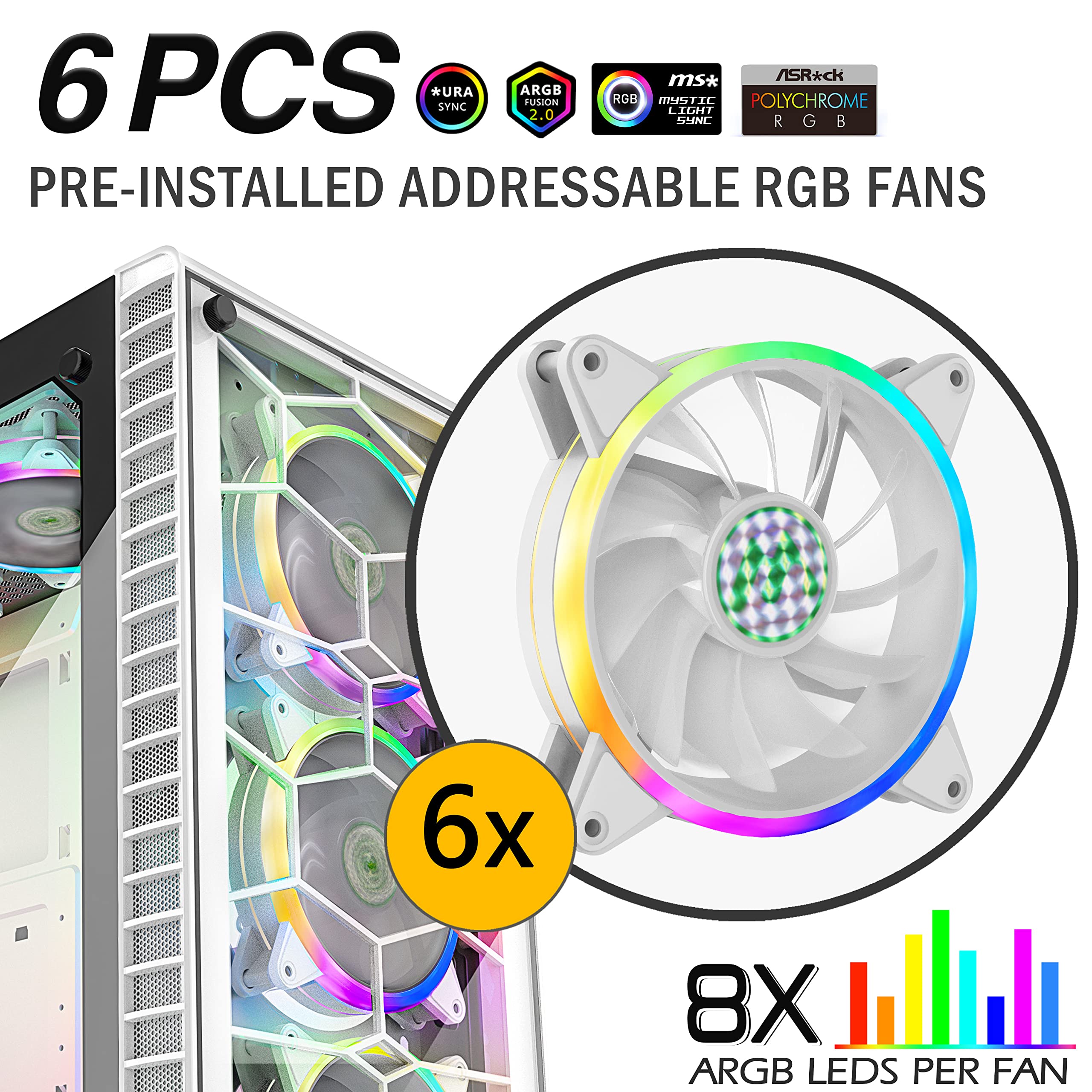 Mua MUSETEX 6pcs 120mm ARGB Fans and USB 3.0 ATX Mid-Tower PC Gaming ...