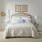 Laura Ashley - Twin Quilt Set, Soft Cotton Bedding with Reversible Design, Medium Weight for Year Round Use, 2 Piece Bed Set with Matching Pillowcase (Amberley Beige)