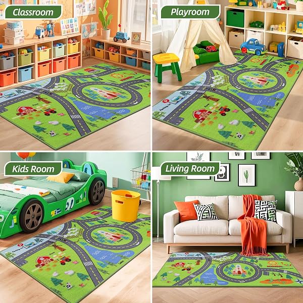 BEQHAUSE KIDS ROOM RUGS CITY LIFE, 32″X60″ EDUCATIONAL ROAD TRAFFIC KIDS RUG, NON SLIP WASHABLE KID CARPETS FOR CHILDREN ROOM BEDROOM PLAYROOM NURSERY ROOM DECOR