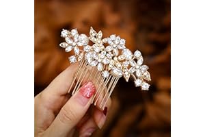 Foyte Crystal Bride Wedding Hair Comb Silver Flower Bridal Headpieces Leaf Hair Pieces Rhinestone Bridesmaid Side Combs Hair Accessories for Women (gold flower)
