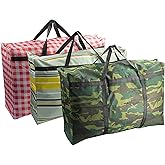 Rowland Harbor 3pcs Extra Large 31.7 gal Heavy duty Storage Bags with Strong Handle, Travel Duffel Clothes Bags for Moving, Travelling, Camping, Festival Decorations Storage, Plaid stripes camouflage