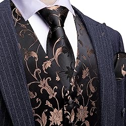 Barry.Wang Brown Black Vest for Men Silk Jacquard