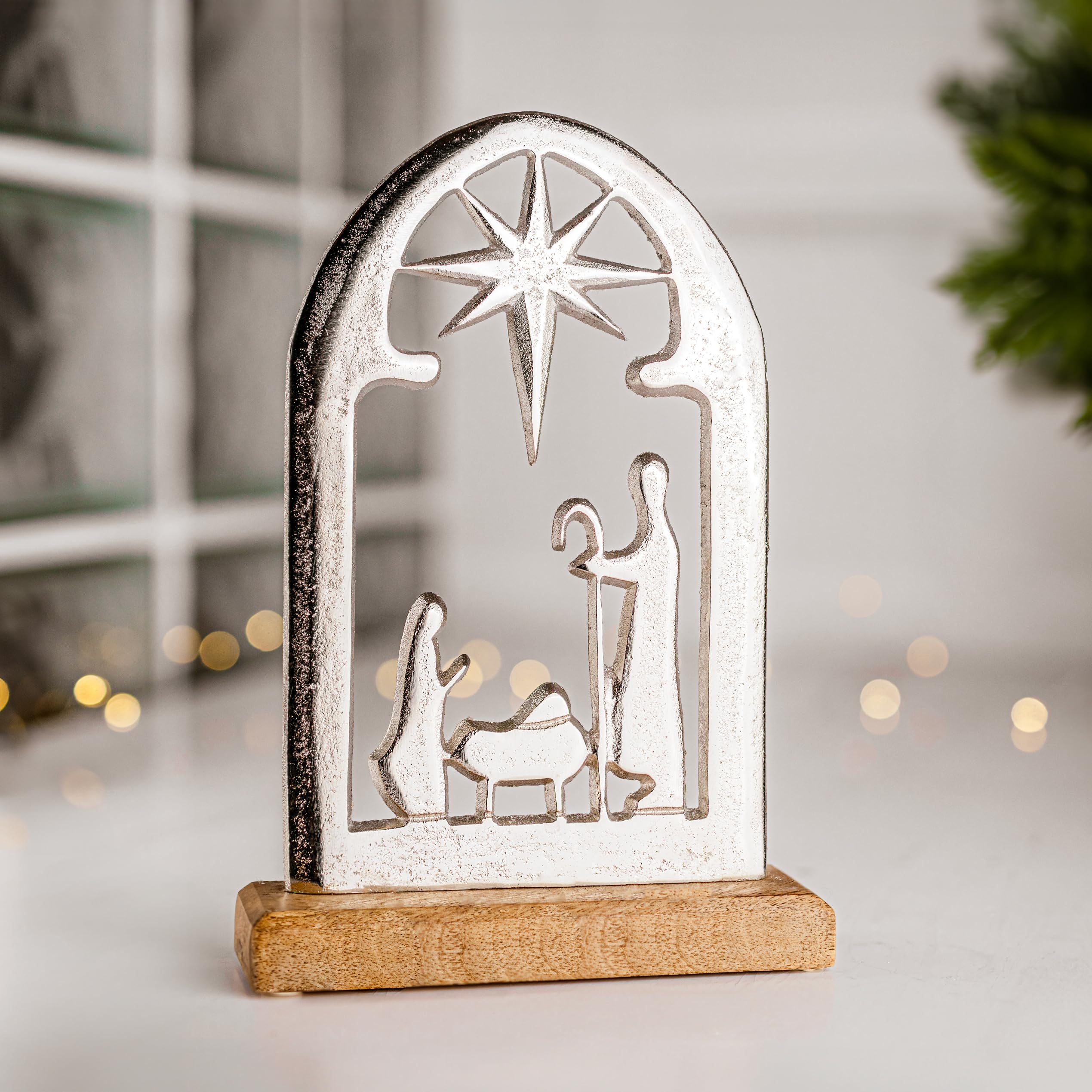 Marco Paul Nativity Scene Christmas Decorations - Silver metal Silhouette nativity ornaments for Christmas table decor Christmas Decorations Indoor Ornaments, Xmas Decor (Metal Nativity Scene)